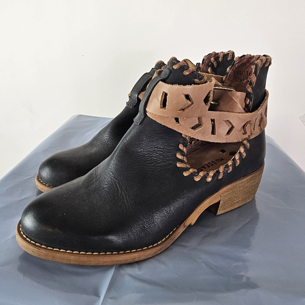 Musse & Cloud Made in Spain Leather Wrap Around Boots Black Size 36 EU ,US 5
